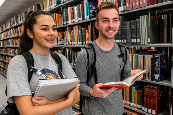 students in library